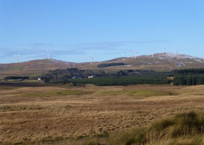 Blackcraig operational windturbines (110m) looking North West from Glaisters Bridge. Garcrogo turbines would be nearly twice the height at up to 200m and Whiteneuk turbines nearly two and a half times the height at up to 250m.