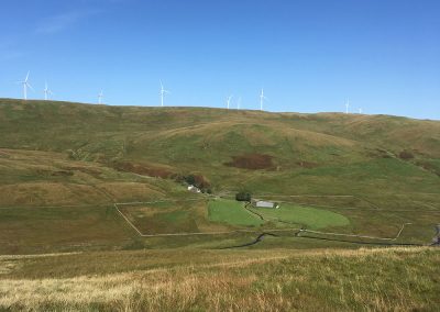 Looking north to Whiteside Hill, with Polgown in the foreground. The proposed site for Sanquhar II (up to 200m) turbines. Also in view are operational Whiteside Hill turbines; the Sanquhar II turbines will join up with these.